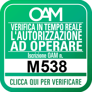 Logo OAM con link alla verifica in tempo reale dell'autorizzazione ad operare