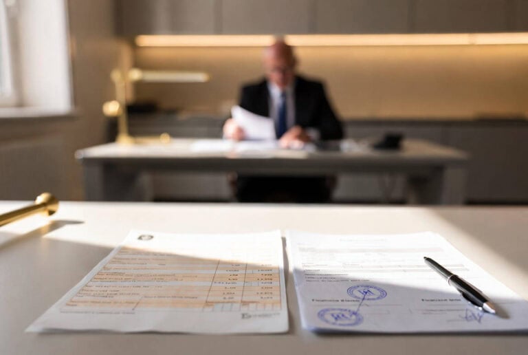 Cessione del quinto dipendenti pubblici: cedolino paga e contratto di finanziamento firmato su una scrivania istituzionale.