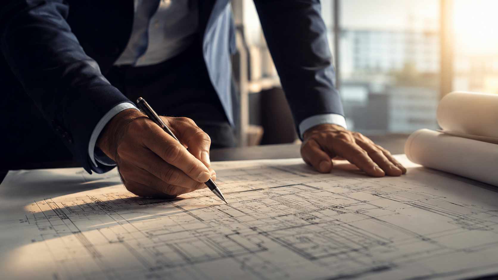 finanza alternativa per le PMI, imprenditore che analizza un progetto finanziario su tavolo di lavoro