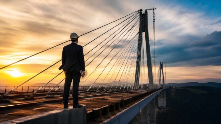 Credito alle PMI 2026, dirigente osserva un grande ponte incompiuto simbolo della transizione regolatoria bancaria