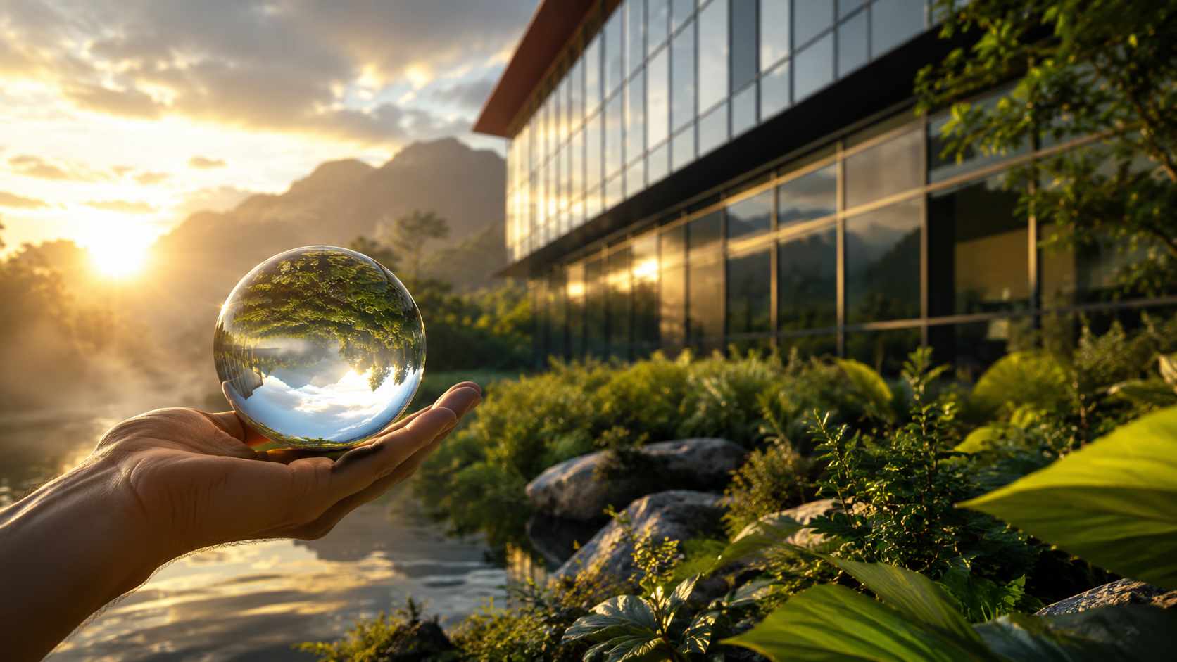 Green Tour 2026, sfera di cristallo con paesaggio naturale davanti a una struttura turistica moderna immersa nel verde