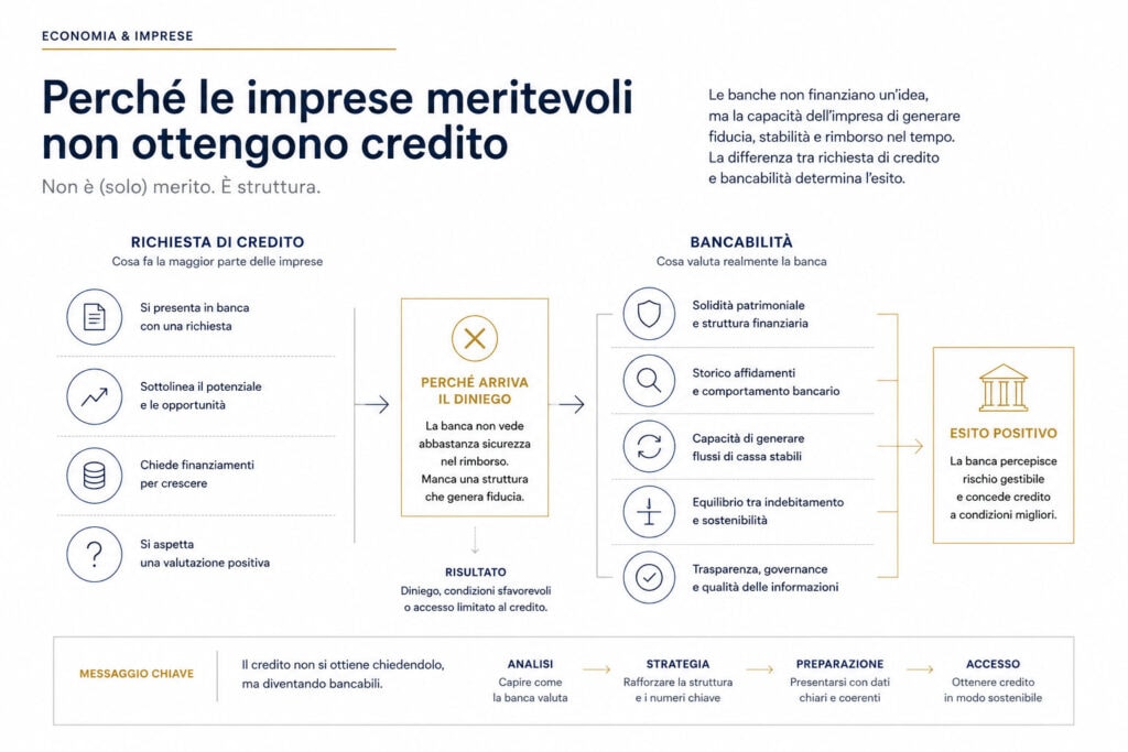 Bancabilità: perché molte imprese chiedono un finanziamento quando dovrebbero chiedere una diagnosi finanziaria 2 perche la banca rifiuta un finanziamento aziendale infografica bancabilita imprese