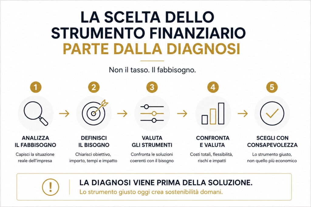 Il costo più grande per una PMI non è il tasso di interesse. È scegliere lo strumento sbagliato 2 quale finanziamento scegliere per un azienda infografica processo decisionale